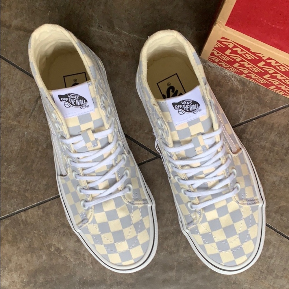•• VANS Sk8-Hi TAPERED CHECKERBOARD Zenbl/TRWht men’s - Picture 13 of 16